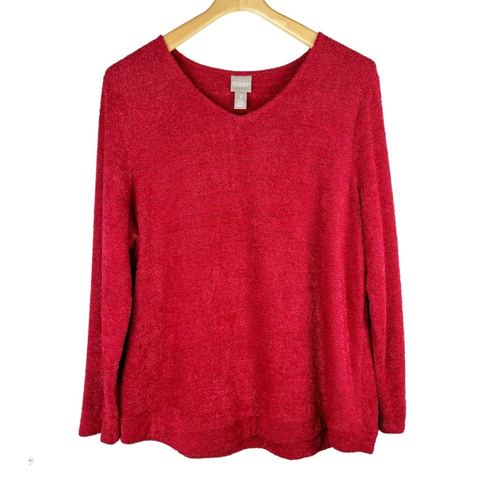 Chico’s Textured Knit Pullover Top Red Sweater Size XL/16